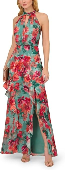 Adrianna Papell Printed Chiffon Mermaid Dress MSRP $199
