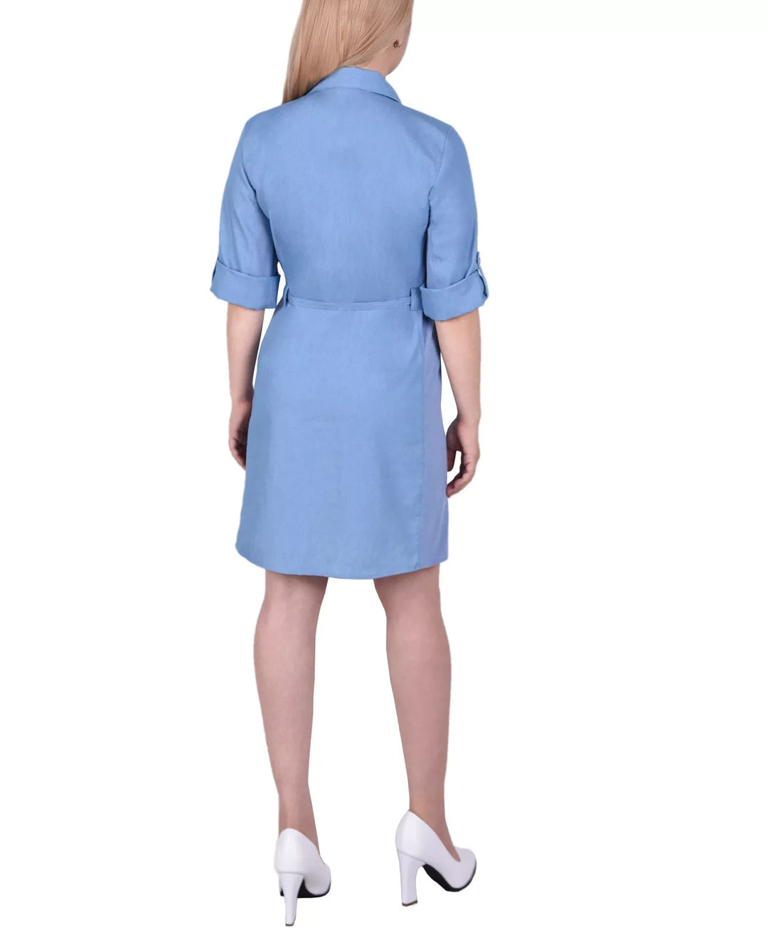 NY Collection Petite 3/4 Roll Tab Sleeve Denim Dress MSRP $60
