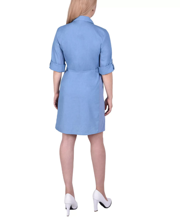 NY Collection Petite 3/4 Roll Tab Sleeve Denim Dress MSRP $60