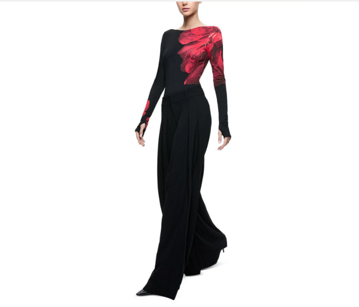 Alice and Olivia Printed Long Sleeve Bodysuit MSRP $295