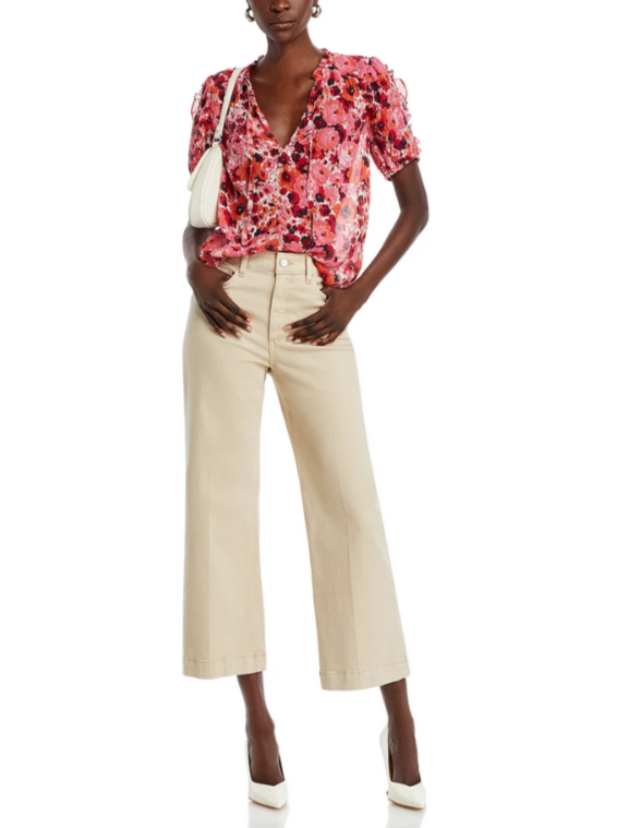 PAIGE Dandelion Silk Split Neck Top MSRP $279