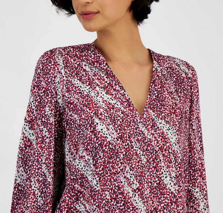 BOSS Orange Women's Printed V-Neck Long-Sleeve Blouse MSRP $138