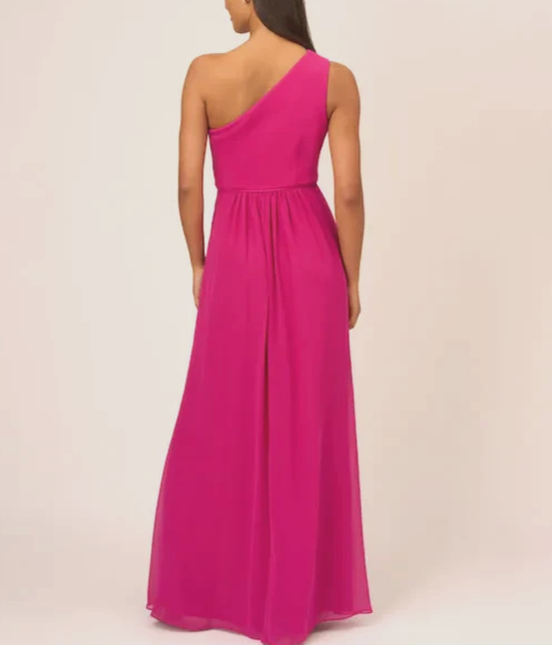 Adrianna Papell Pink One Shoulder Chiffon Gown MSRP $139