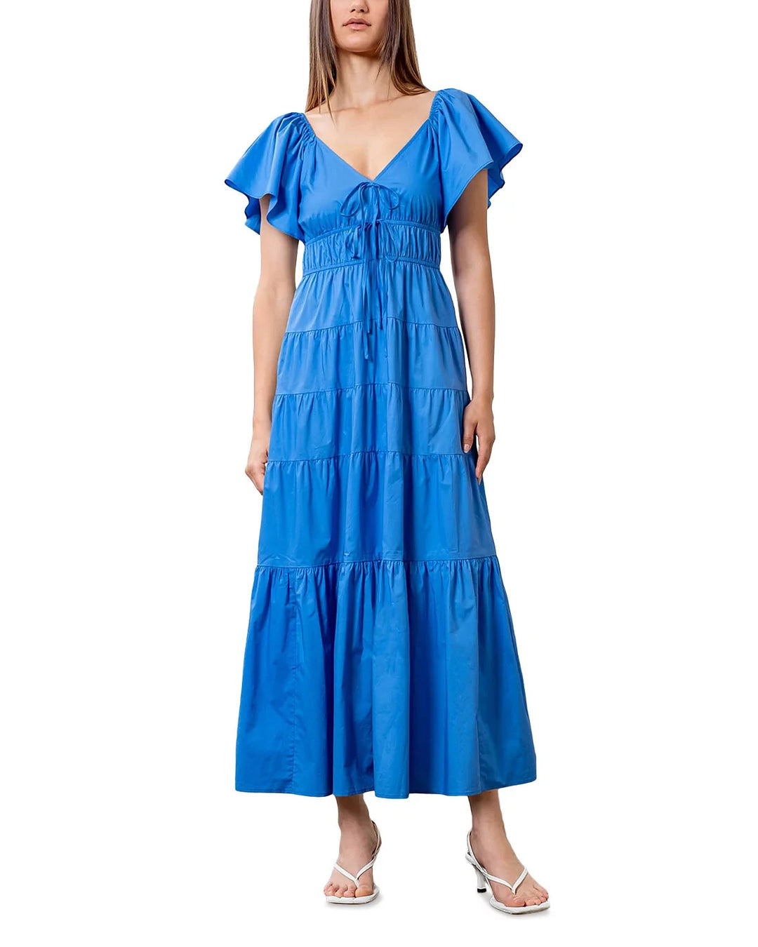 Moon River Cotton V Neck Tiered Midi Dress MSRP $120