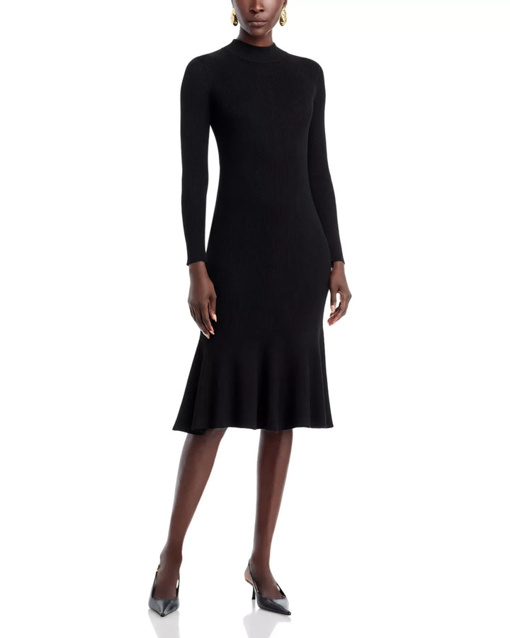 Tahari Long Sleeve Mock Neck Rib Flare Dress MSRP $118