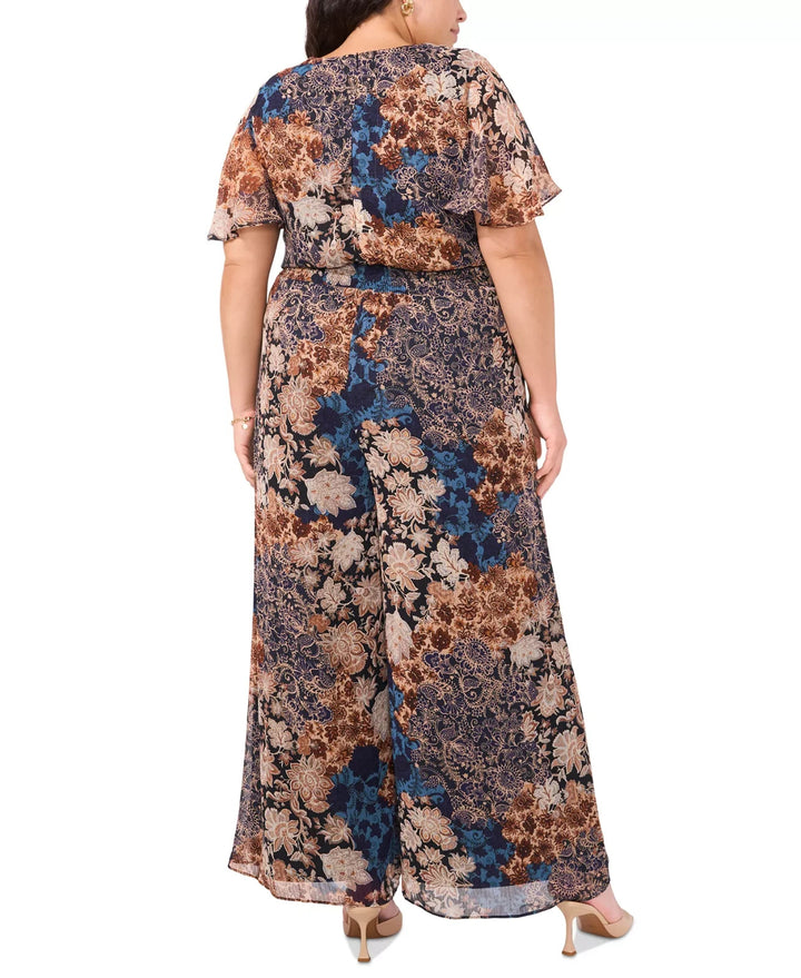 MSK Floral-Print Smocked Jumpsuit MSRP $99