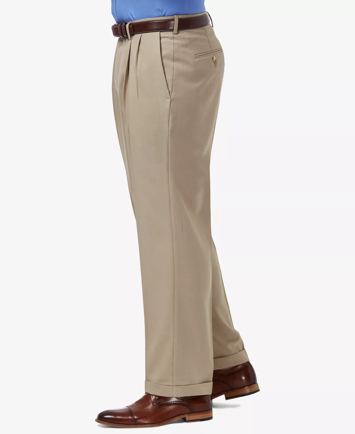 Haggar Men's Premium Comfort Stretch Classic-Fit Solid Pleated Dress Pants 