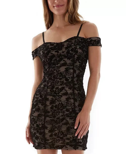 BCX Off-The-Shoulder Flocked Velvet Ruched Dress MSRP $69 DGFOutlet BCX Off-The-Shoulder Flocked Velvet Ruched Dress MSRP $69 DGFOutlet