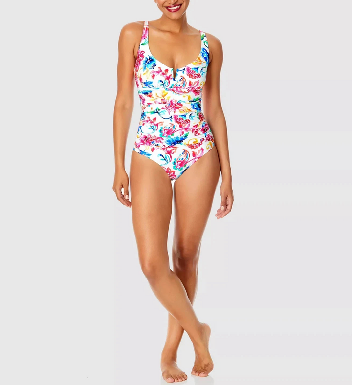 Anne Cole Watercolor Paisley V-Wire One-Piece Swimsuit MSRP $118