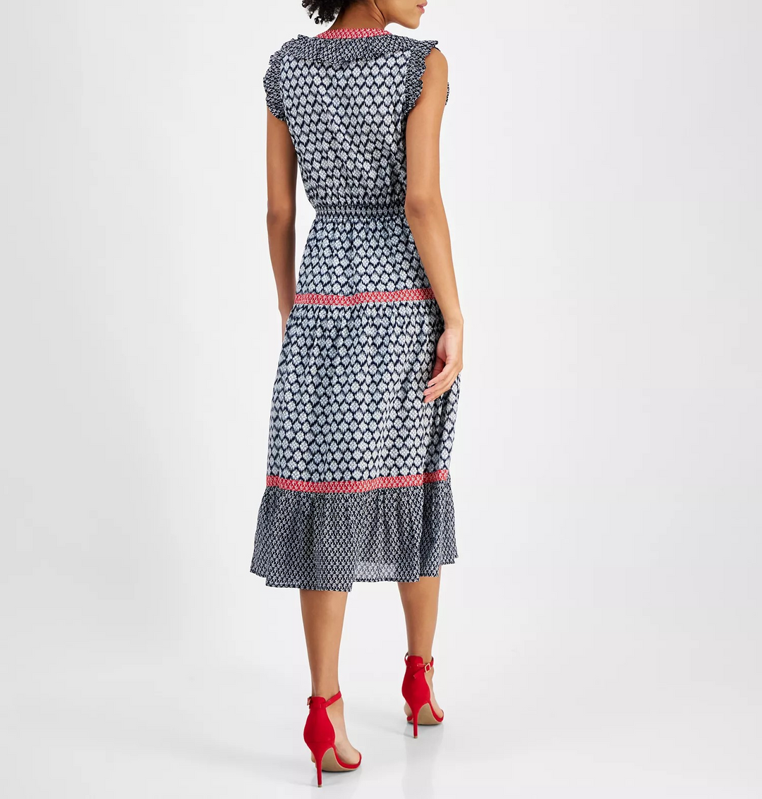 Nautica Jeans Women's Mixed-Print Tiered Midi Dress MSRP $119