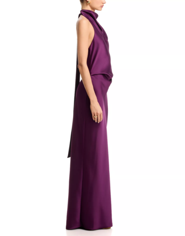 AQUA Long Double Face Satin Halter Gown MSRP $298