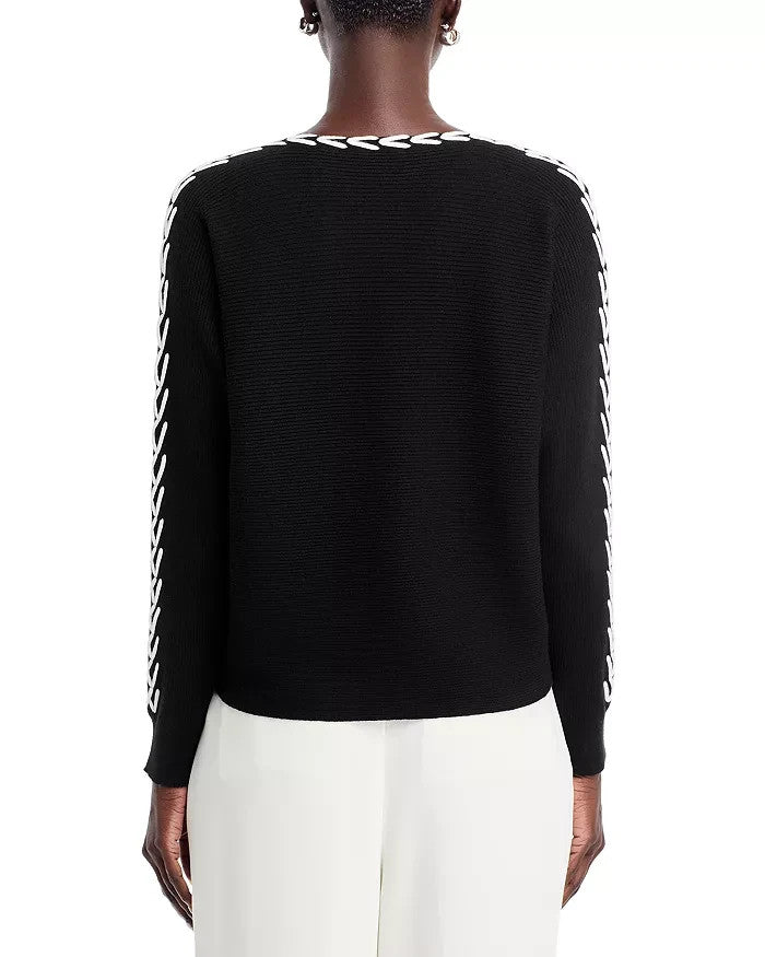 T Tahari Whipstitch Boat Neck Dolman Sleeve Sweater MSRP $78