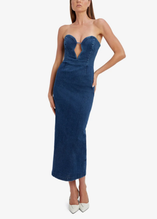 Bardot Eleni Denim Midi Dress MSRP $179