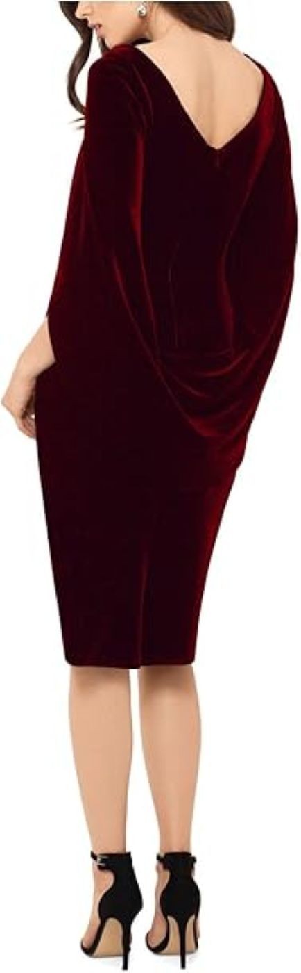 B&A By Betsy & Adam Petite Velvet Cape-Sleeve Drape-Back Dress MSRP $149