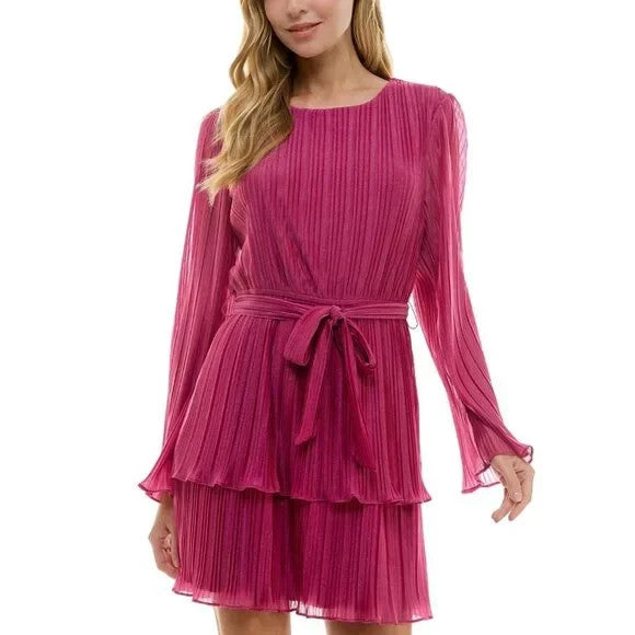 City Studios Juniors' Pleated Bell-Sleeve Dress MSRP $59