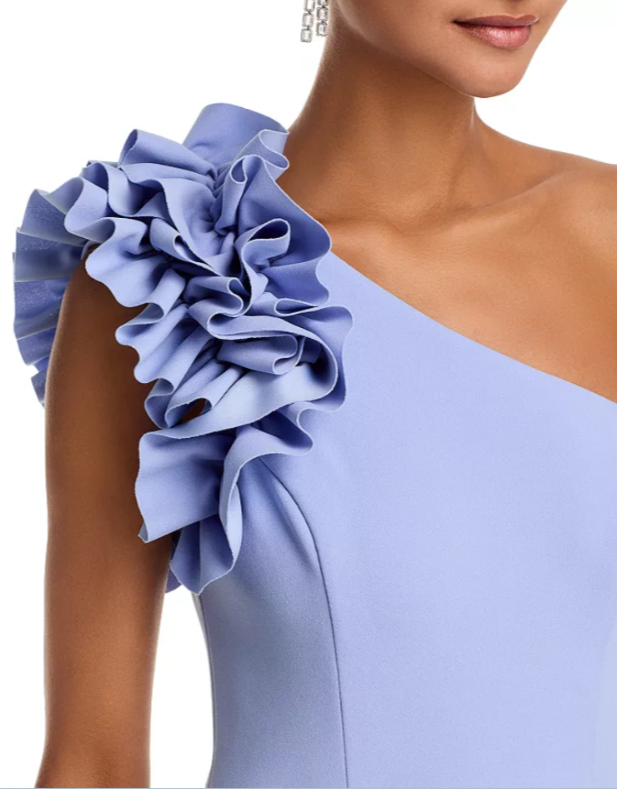 AQUA One Shoulder Ruffle Crepe Gown MSRP $298