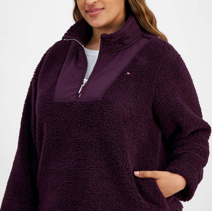 Tommy Hilfiger Plus Size Sherpa Quarter-Zip Pullover Sweatshirt MSRP $59