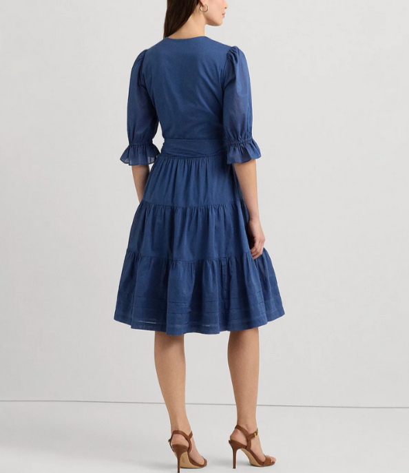 Lauren Ralph Lauren Tie-Front Cotton Voile Surplice Dress MSRP $225