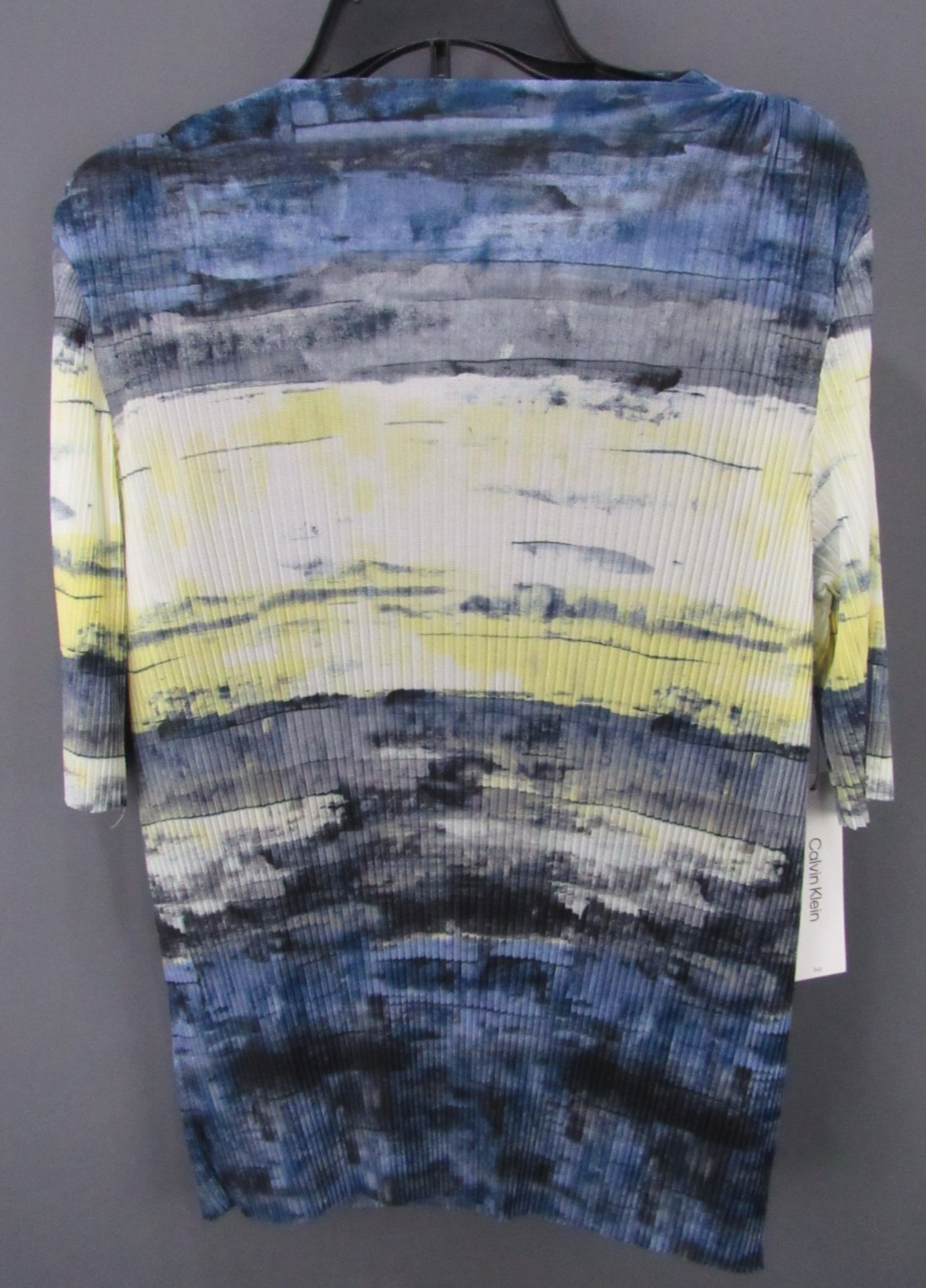 Calvin Klein Elbow-Sleeves Plisse Print Top MSRP $79