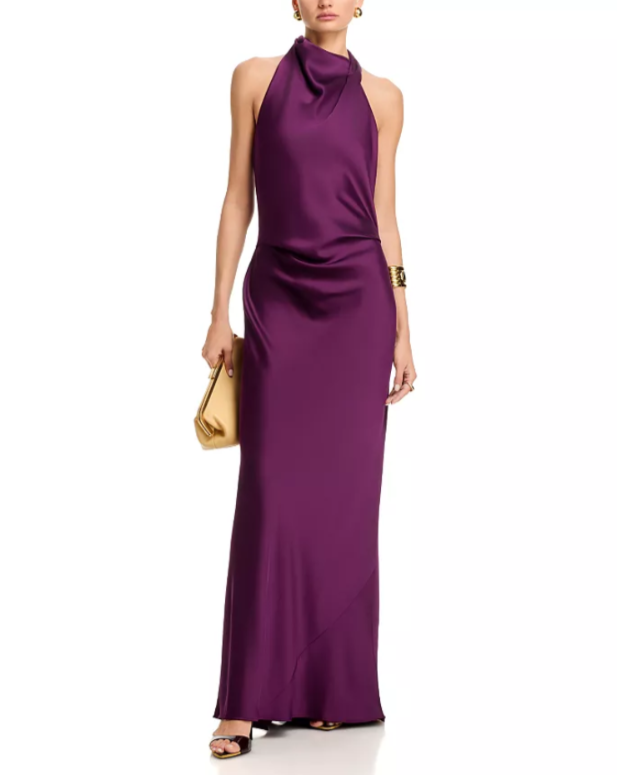 AQUA Long Double Face Satin Halter Gown MSRP $298