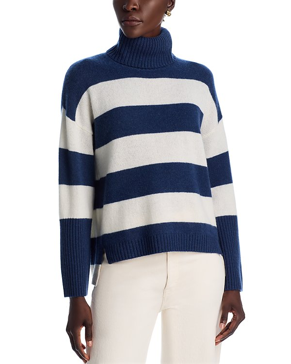 C by Bloomingdale's Cashmere Striped Turtleneck Sweater MSRP $198