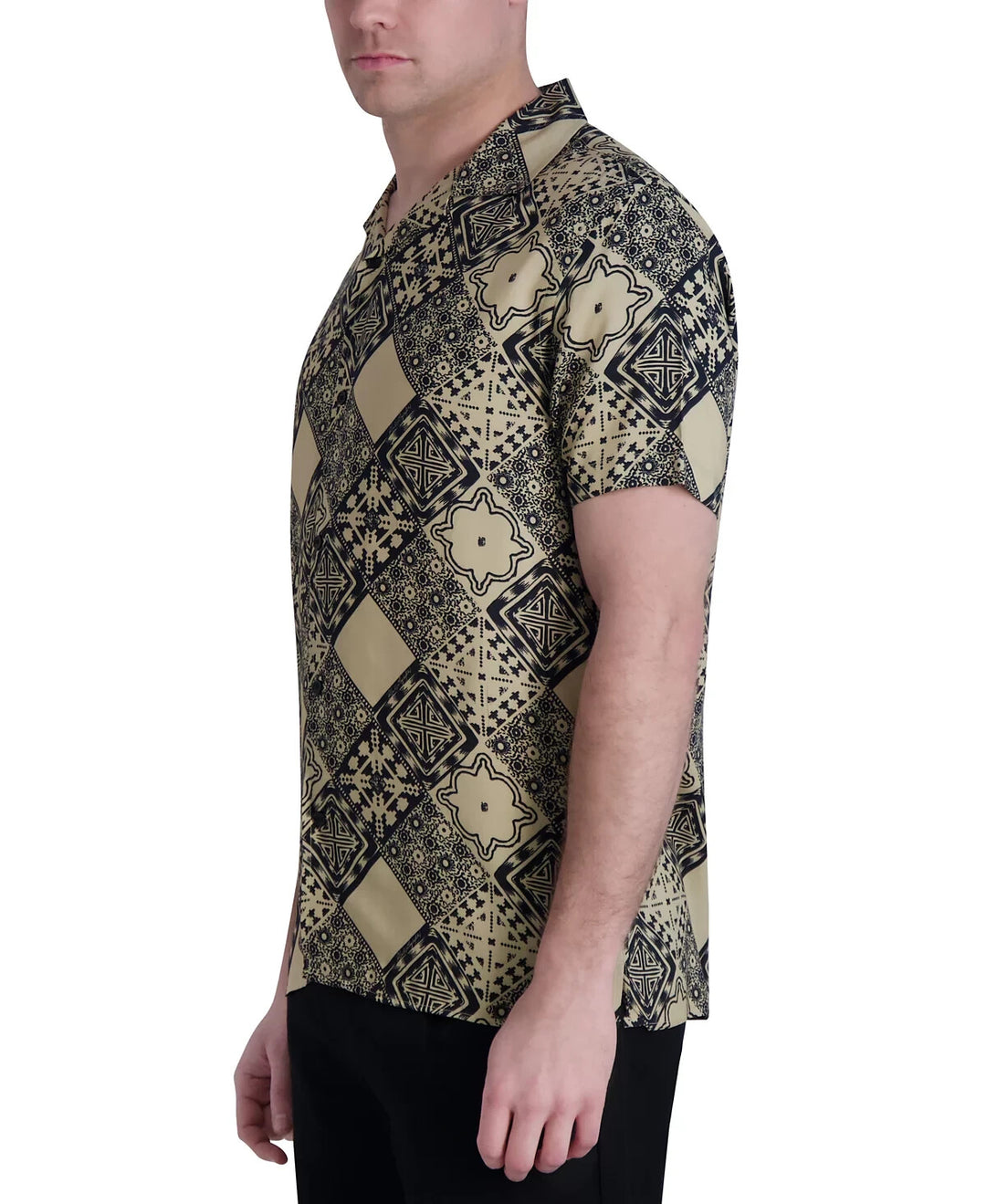 KARL LAGERFELD PARIS Geometric Tile-Print Button-Down Camp Shirt MSRP $119