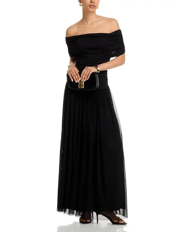 AQUA Ruched Gown 