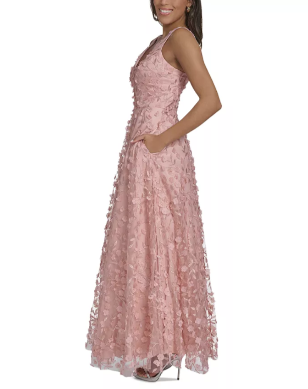 Eliza J Floral Appliquéd V Neck Gown MSRP $318