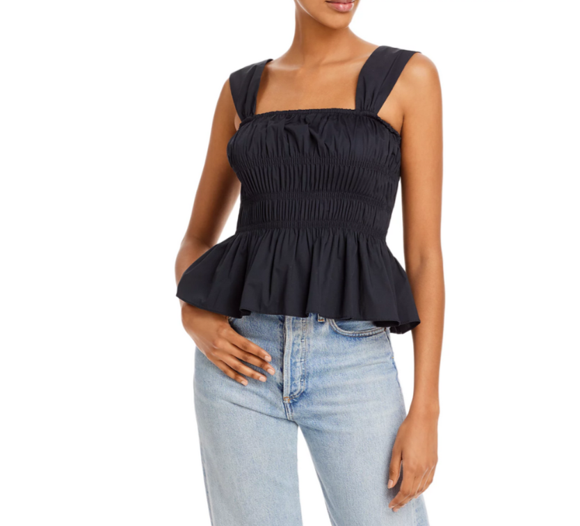 STAUD Ida Smocked Peplum Hem Top MSRP $175