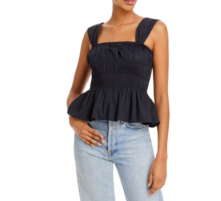 STAUD Ida Smocked Peplum Hem Top MSRP $175