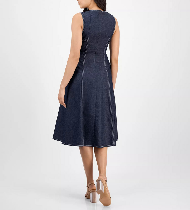 Vince Camuto Women's Fit & Flare Cotton Denim MIDI Dress MSRP $138