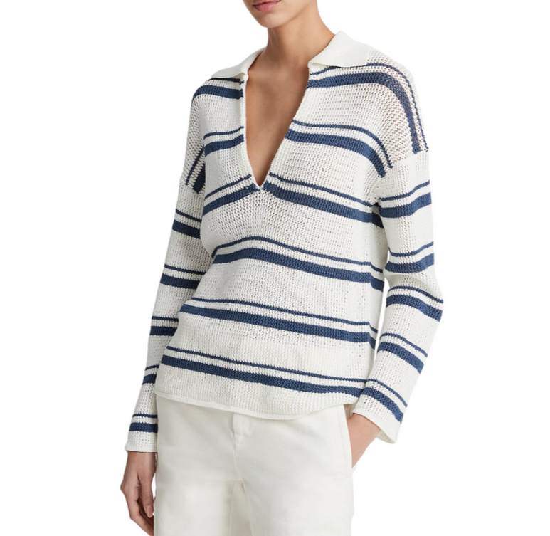 Vince Cotton Racked Ribbed Stripe Sweater MSRP $365
