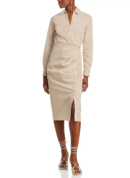 Veronica Beard Wright Striped Twist Waist Shirt Dress MSRP $498