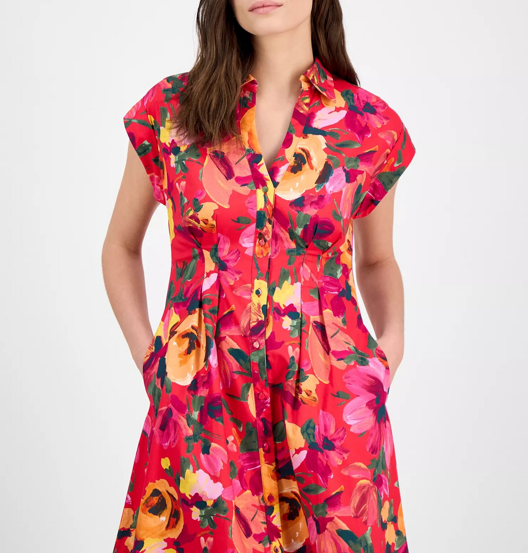 Julia Jordan Women's Floral-Print Button-Front MIDI Dress MSRP $129