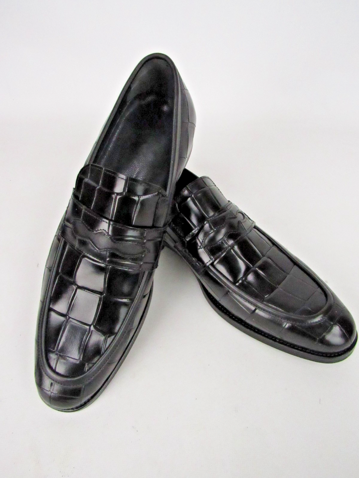 Elegant Men’s Luxury Embossed Calf Leather Loafers – Handcrafted Size EU 41