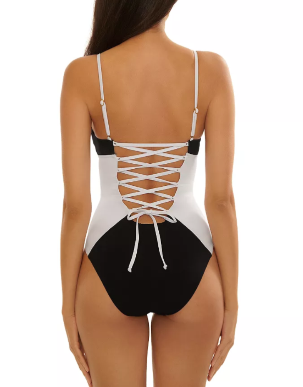 BECCA Sport Mode Elisabeth Corset Inspired One Piece Swimsuit MSRP $148