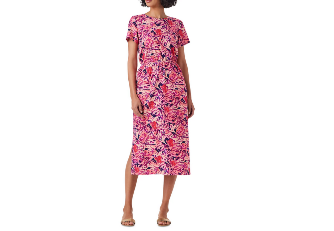NZT BY NIC+ZOE Blurred Floral Cotton T-Shirt Dress MSRP $148