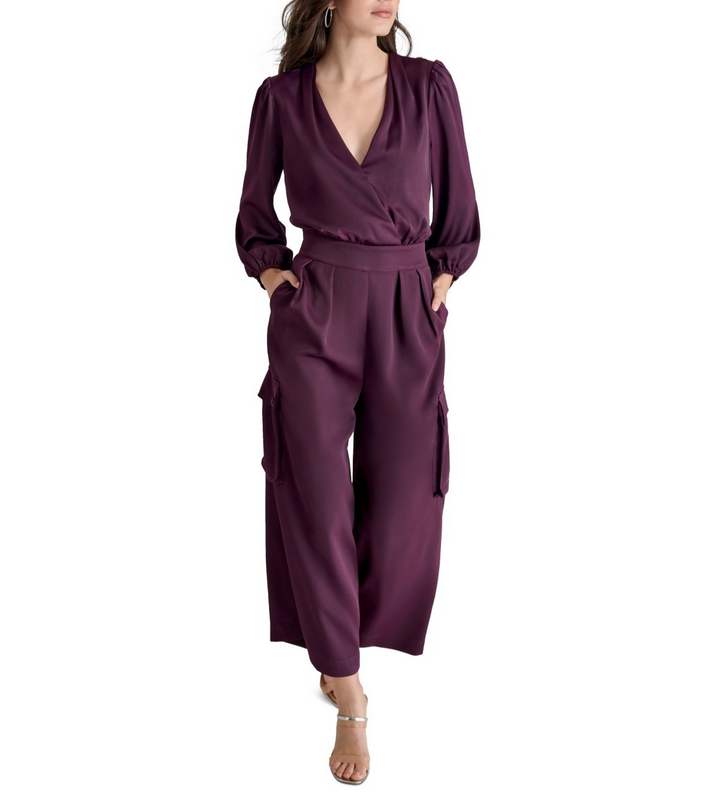 Dkny Women's Surplice-Neck Long-Sleeve Utility Jumpsuit MSRP $139