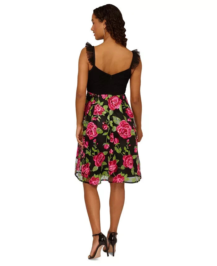 Adrianna Papell Women's Rose-Embroidered-Mesh Dress MSRP $249