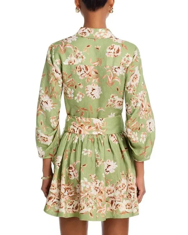 Cara Cara Raya Floral Print Linen Mini Dress MSRP $525