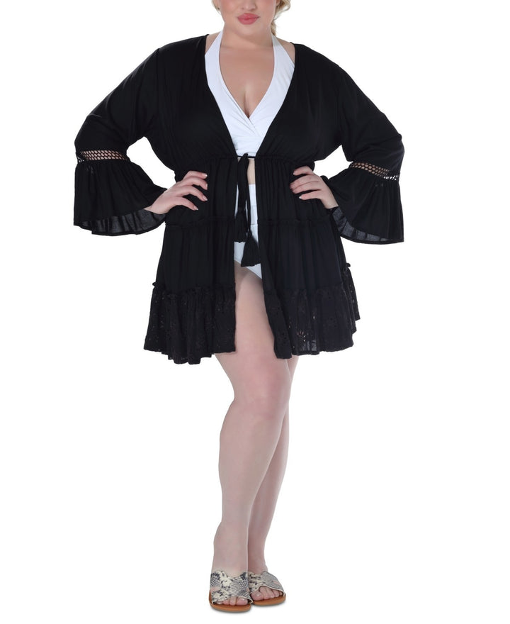 Raviya Plus Size Lace-Inset Eyelet-Flounce Cover-Up MSRP $58