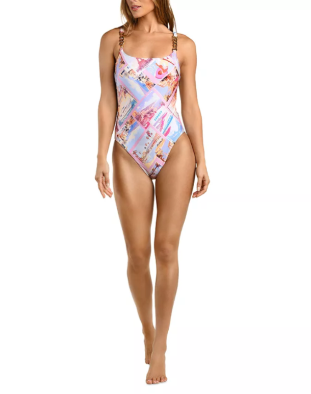 L'AGENCE Remi Postcard Print Basic Lingerie One Piece Swimsuit MSRP $285