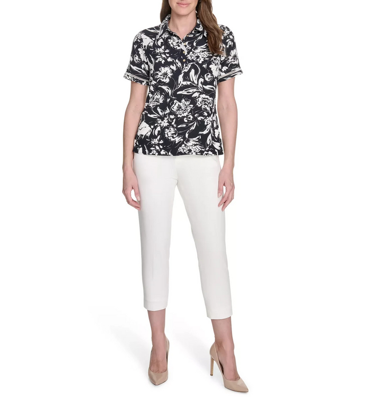 Tommy Hilfiger Women's Floral-Print Short-Sleeve Polo Shirt MSRP $79