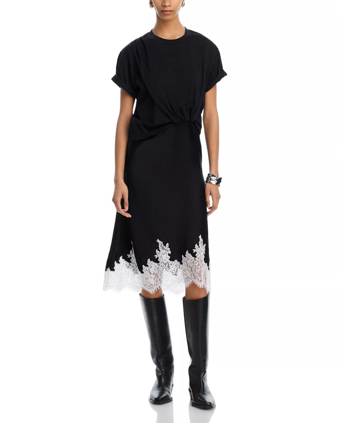3.1 Phillip Lim Draped Slip Combo Cotton T-Shirt Dress MSRP $595