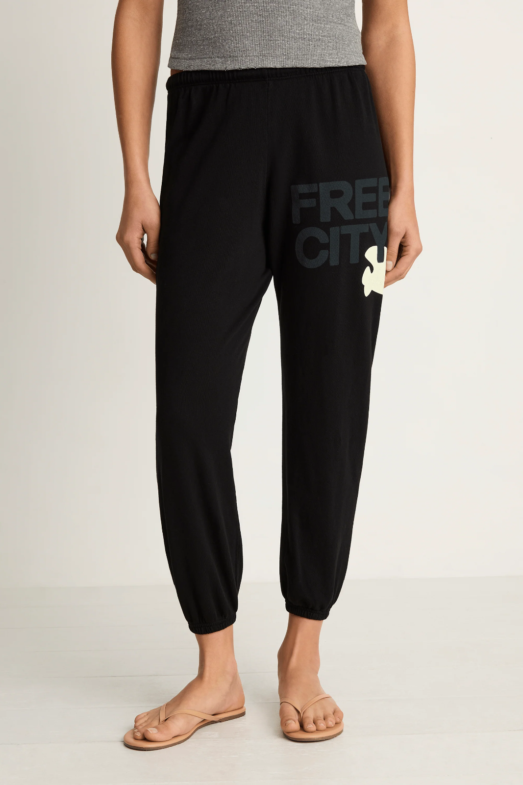 Free City Cotton Logo Sweatpants in Black Space Cream MSRP $168