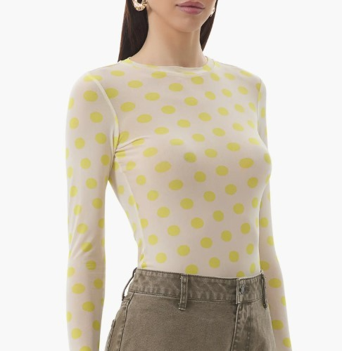 AFRM Kaylee Printed Long Sleeve Mesh Top MSRP $48