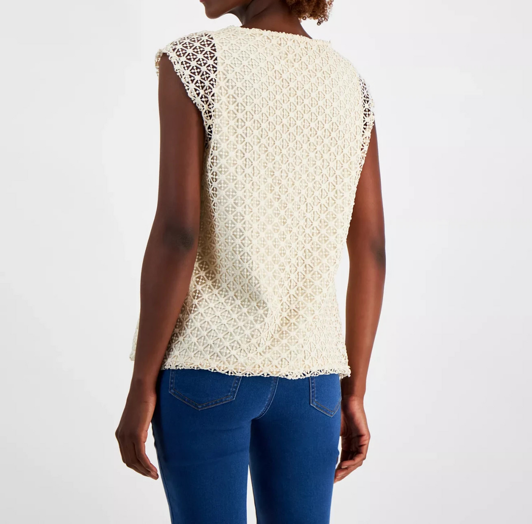 Jones New York Lafayette Lace Extended-Shoulder Top MSRP $89.50