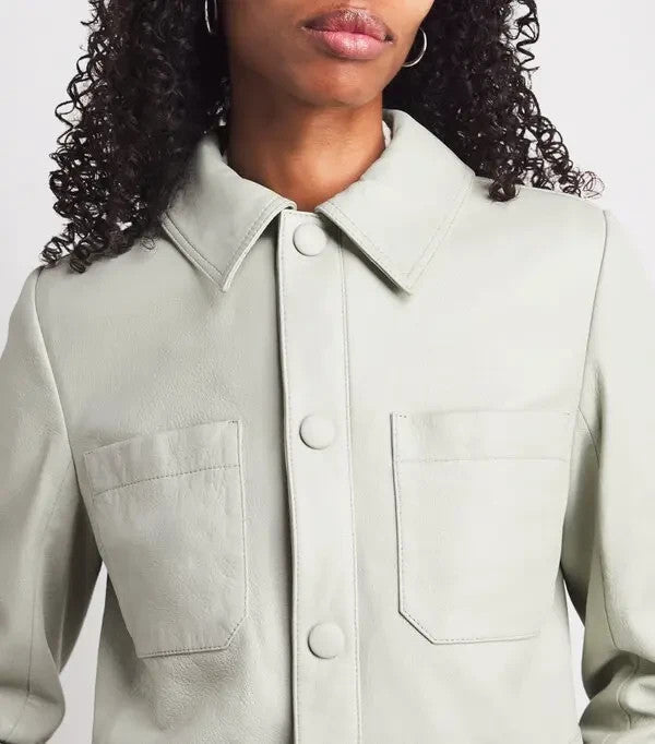 FRAME The Button Front Leather Jacket MSRP $1498