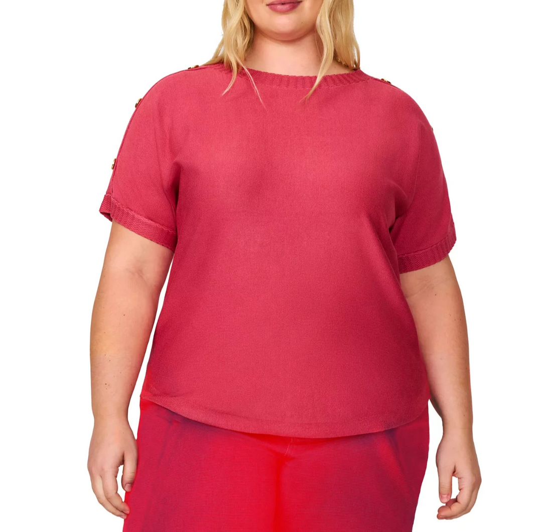 Melissa Paige Plus Size Zigzag-Trim Button-Shoulder Sweater MSRP $51.50