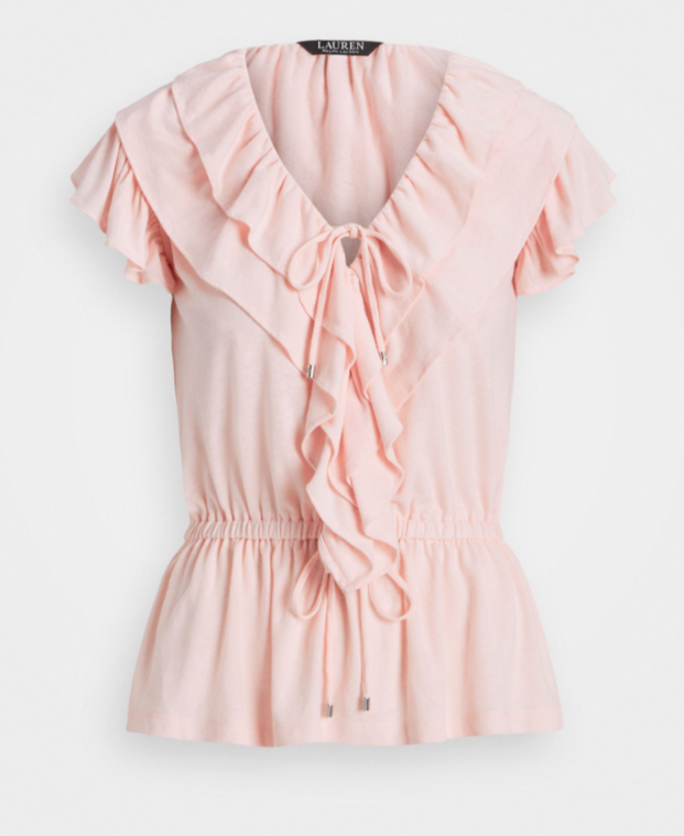 Lauren Ralph Lauren Ruffled Flutter-Sleeve Peplum Top MSRP $125